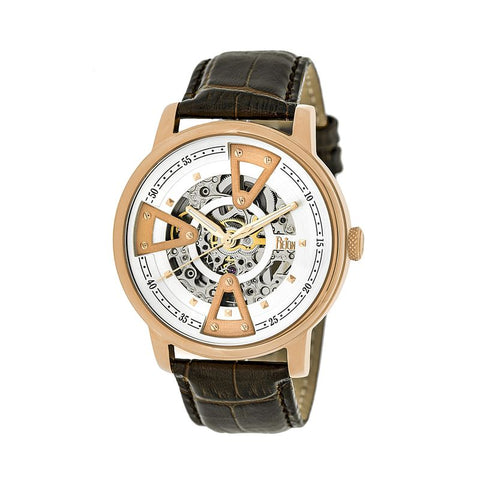 Reign Belfour Automatic Skeleton Leather-Band Watch - Rose Gold/Silver REIRN3604