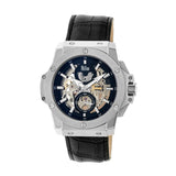 Reign Commodus Automatic Skeleton Leather-Band Watch - Silver/Black REIRN4002