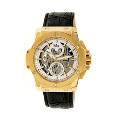 Reign Commodus Automatic Skeleton Leather-Band Watch - Gold/Silver REIRN4003