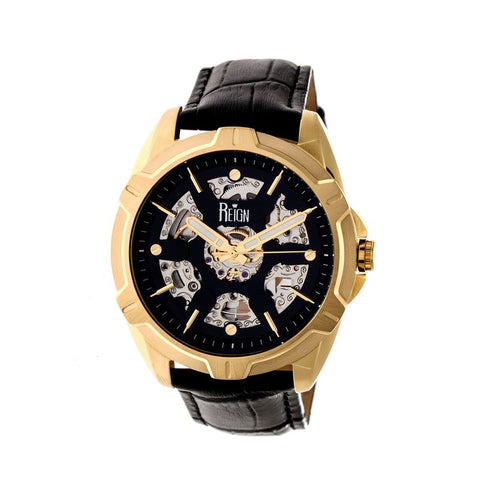 Reign Carlisle Automatic Skeleton Leather-Band Watch - Gold/Black REIRN4205