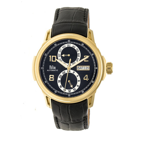 Reign Cascade Automatic Leather-Band Watch w/Day/Date - Gold/Black REIRN4406