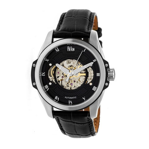 Reign Henley Automatic Semi-Skeleton Leather-Band Watch - Black REIRN4504