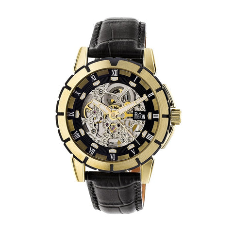 Reign Philippe Automatic Skeleton Leather-Band Watch - Gold/Black REIRN4605