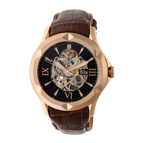 Reign Dantes Automatic Skeleton Dial Leather-Band Watch - Rose Gold/Brown REIRN4706