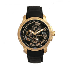 Reign Matheson Automatic Skeleton Dial Leather-Band Watch - Black/Gold