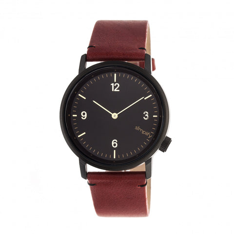 Simplify The 5500 Leather-Band Watch - Black/Maroon SIM5503
