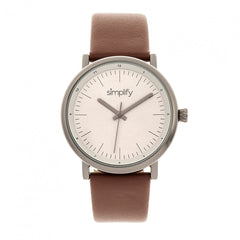 Simplify The 6200 Leather-Strap Watch - Grey/Brown SIM6205