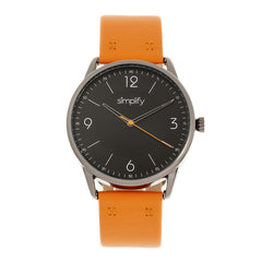 Simplify The 6300 Leather-Band Watch - Orange/Black SIM6305