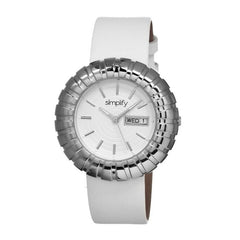 Simplify The 2100 Leather-Band Ladies Watch w/Date - Silver/White
