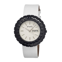 Simplify The 2100 Leather-Band Ladies Watch w/Date - Black/White/White SIM2107