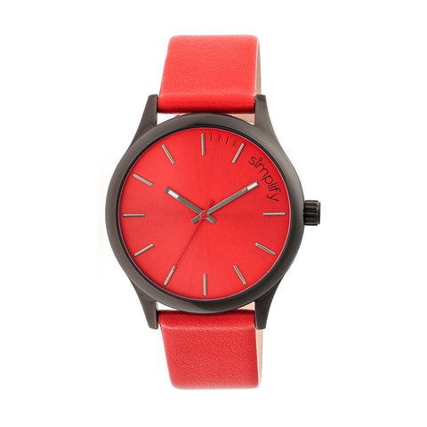 Simplify The 2400 Leather-Band Unisex Watch - Black/Red SIM2405