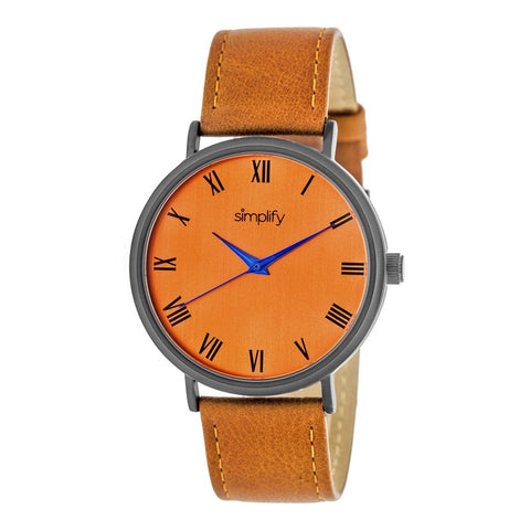 Simplify The 2900 Leather-Band Watch - Black/Orange SIM2907