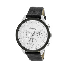 Simplify The 3800 Leather-Band Watch w/ Day/Date - Silver/White