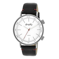 Simplify The 3300 Leather-Band Watch - Black/Silver