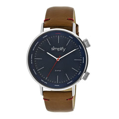 Simplify The 3300 Leather-Band Watch - Brown/Navy SIM3303