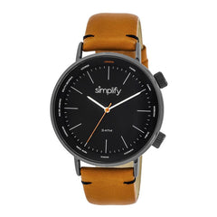 Simplify The 3300 Leather-Band Watch - Orange/Black SIM3307