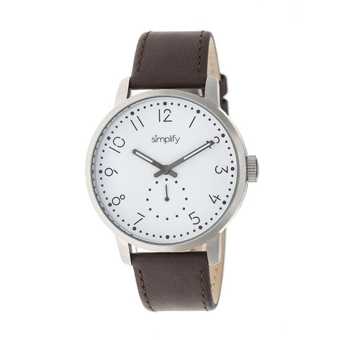 Simplify The 3400 Leather-Band Watch - Silver/Dark Brown SIM3401