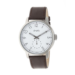 Simplify The 3400 Leather-Band Watch - Silver/Dark Brown