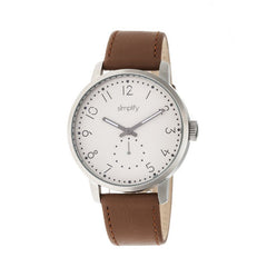 Simplify The 3400 Leather-Band Watch - Silver/Brown SIM3403