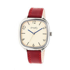 Simplify The 3500 Leather-Band Watch - Silver/Red