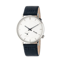 Simplify The 3600 Leather-Band Watch - Silver/Navy