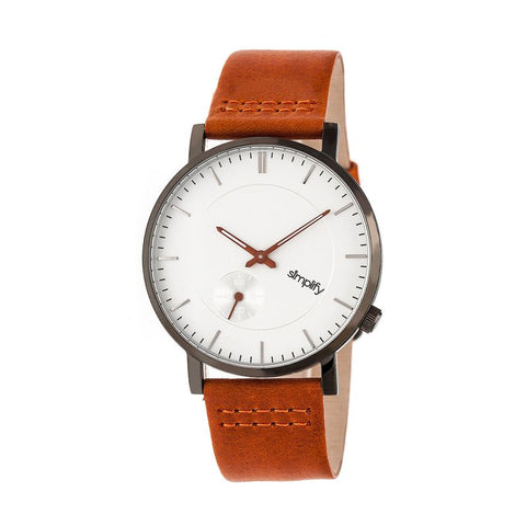 Simplify The 3600 Leather-Band Watch - Silver/Orange SIM3603