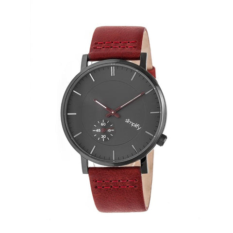 Simplify The 3600 Leather-Band Watch - Charcoal/Maroon SIM3605