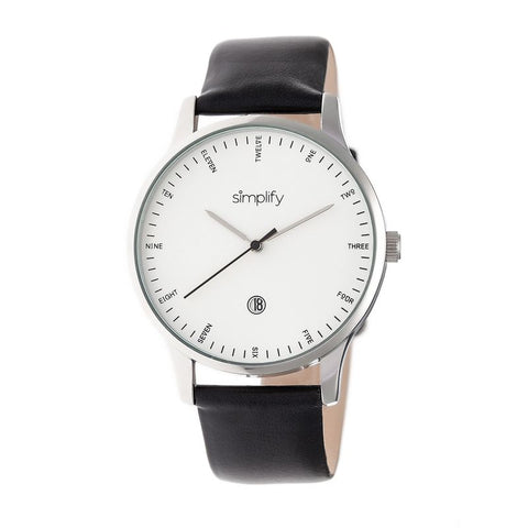 Simplify The 4300 Leather-Band Watch w/Date - Silver/Black SIM4301