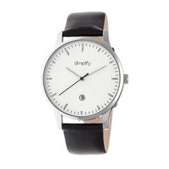 Simplify The 4300 Leather-Band Watch w/Date - Silver/Black