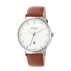 Simplify The 4300 Leather-Band Watch w/Date - Silver/Brown SIM4302