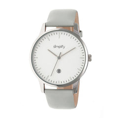 Simplify The 4300 Leather-Band Watch w/Date - Silver/White SIM4303