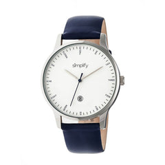 Simplify The 4300 Leather-Band Watch w/Date - Silver/Navy SIM4304