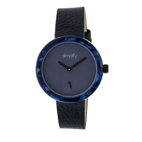 Simplify The 3700 Leather-Band Watch - Black/Navy SIM3704
