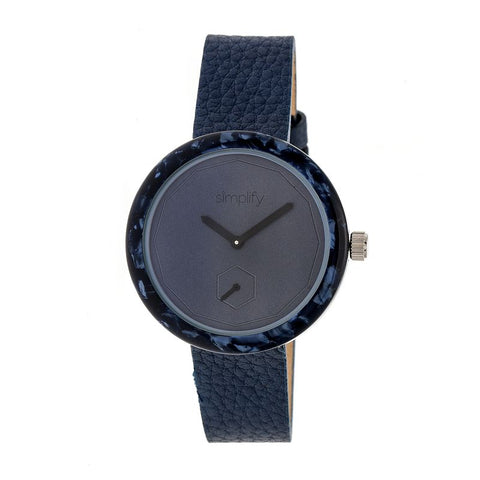 Simplify The 3700 Leather-Band Watch - Navy SIM3705