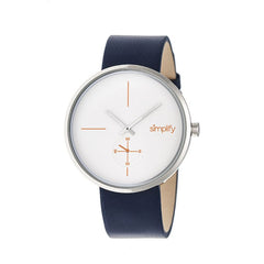 Simplify The 4400 Leather-Band Watch - Navy/Silver