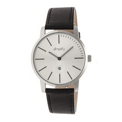 Simplify The 4700 Leather-Band Watch w/Date - Silver/Black