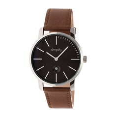 Simplify The 4700 Leather-Band Watch w/Date - Silver/Brown SIM4703