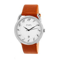 Simplify The 4900 Leather-Band Watch w/Date - Silver/Camel
