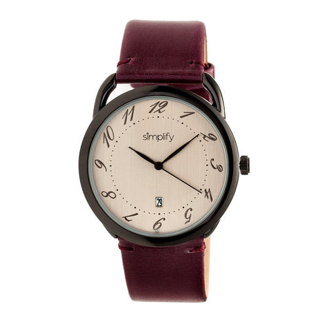 Simplify The 4900 Leather-Band Watch w/Date - Black/Plum SIM4904