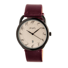 Simplify The 4900 Leather-Band Watch w/Date - Black/Plum SIM4904