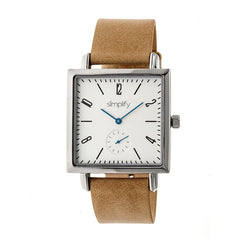 Simplify The 5000 Leather-Band Watch - Khaki/White